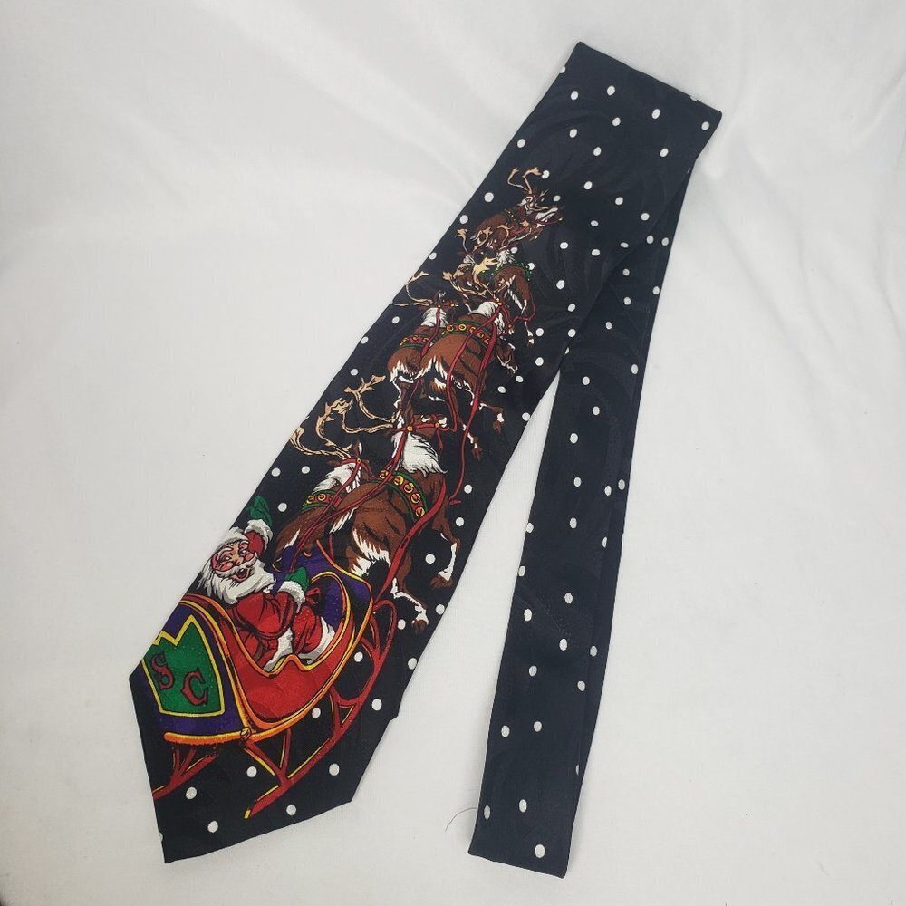 Vtg Addiction 100% Silk Christmas Santa Reindeer Neck Tie